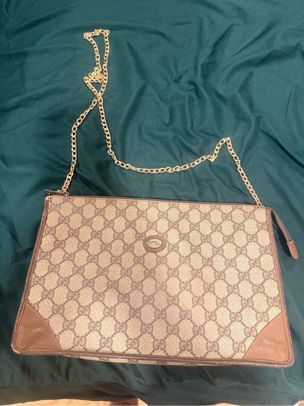 Gucci Beige/Brown GG Monogram Chain Crossbody Bag